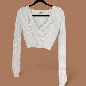 TIGER MIST Cream Ribbed Cropped Knit Sweater, Size XS